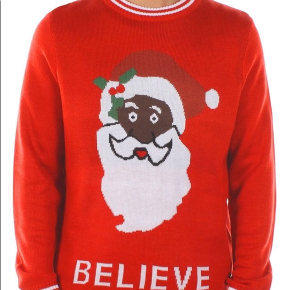 black santa believe sweater